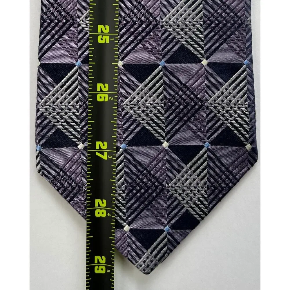Murano Purple Geometric Plaid Silk Tie USA Made Classic Width Necktie
